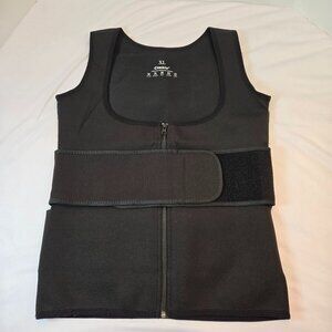 CIMKIZ Sauna Vest- Waist Trainer Zipper Neoprene Sauna Suit Tank Top Sz XL Black